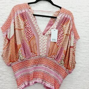 Blouse Kimono Rose & Olive NWT Paisley Pink Boho Whimsycore Resort Cruise Size L
